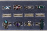8 STERLING SILVER, NAVAJO, CLASS, & MEXICAN RINGS