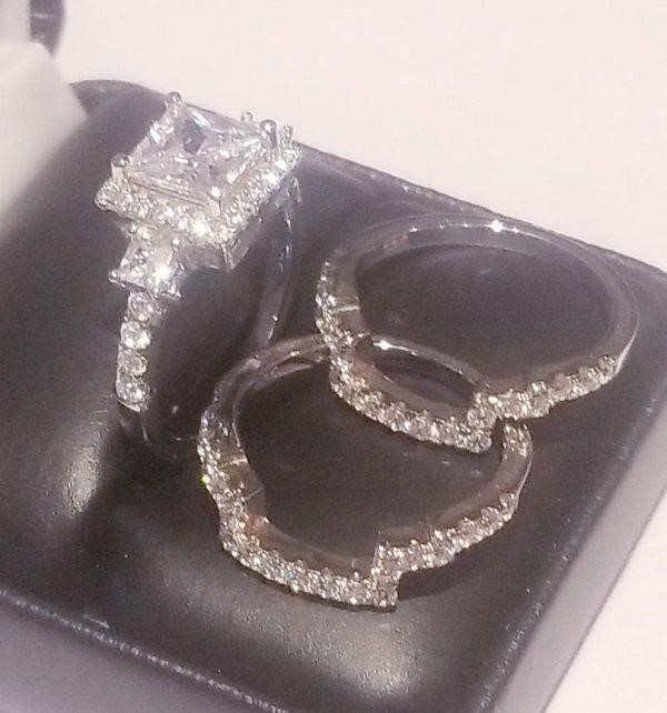 4.50 Ct Princess cut Engagement ring Wedding set Size 8