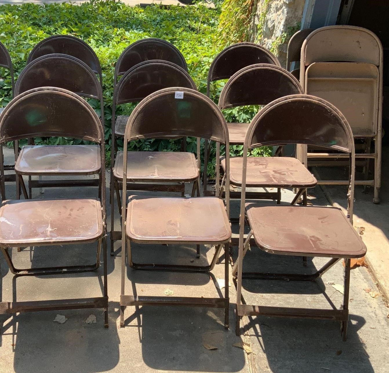 10 Matched Metal Folding Chairs + 3
