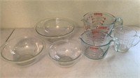 (3) Glass Mixing Bowls & (3) Glass Measuring Cups