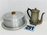 Vintage Aluminum Cake Carrier & Pewter Tea Pot