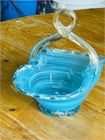 Blue art glass basket