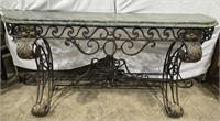 Ornamental iron entryway table with marble top