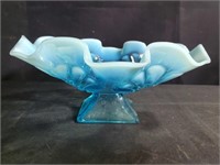 Blue Opalescent ruffled candy dish