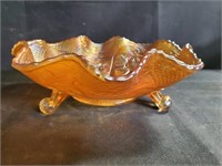 3 footed dragon and berry carnival glass bowl