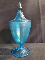 Vintage Iridescent Blue Candy Dish with lid