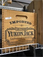 imported Yukon jack Canadian liqueur wooden crate