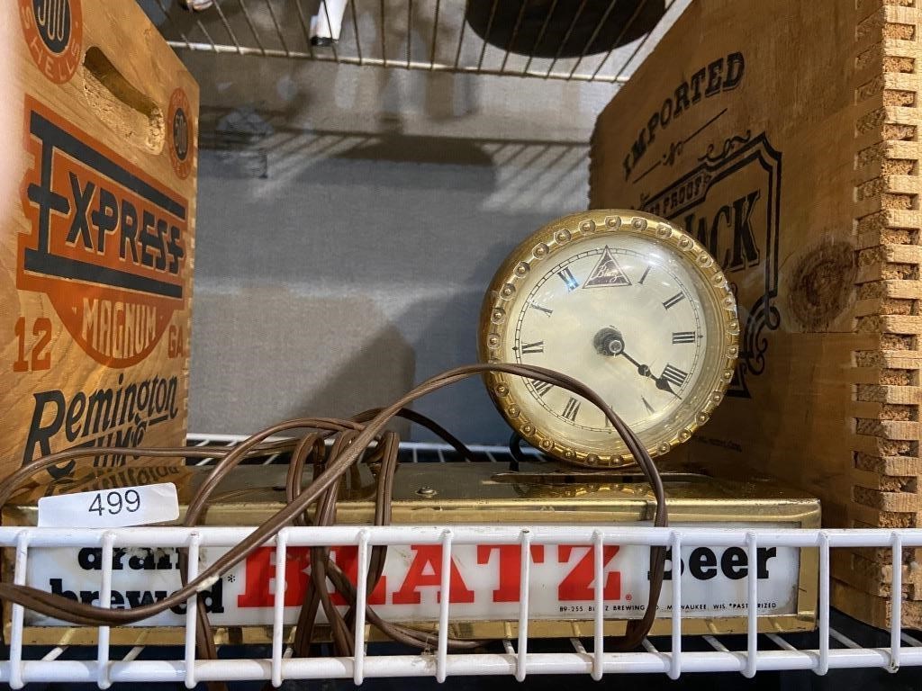 draft brewed Blatz beer lighted sign and clock