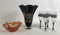 Six Pieces of Art Glass Including "Opal Art Glass"