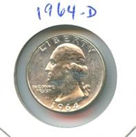 1964-D Washington Uncirculated Silver Quarter