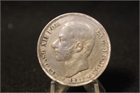 1883 Spanish 5 Pesetas Silver Coin