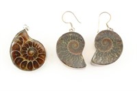 Ammonite & Sterling Silver Earrings & Pendant Set