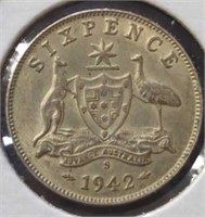 Silver 1942 S  6 Pence