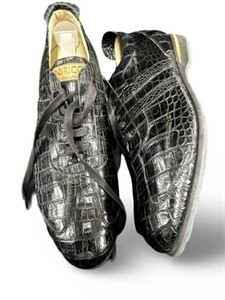 11.5 CAPORICCI Men's Black Alligator Shoes