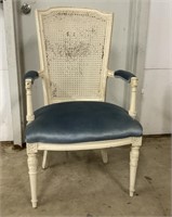 Antique Cane Chair with Blue Velvet