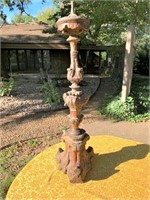 Single Antique Wood Carved Candlestick 30" Tall