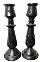 Black Polished Stone Candlesticks
