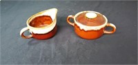 Brown drip cream and sugar bowl unmarked