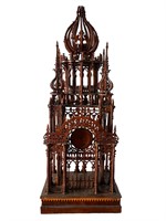 European - Wood Fretwork Building with Faux Clock