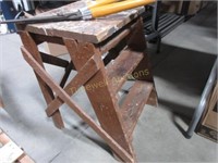 Vintage wooden stool with hedge cutters