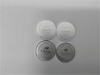 (4) 1 ozt silver rounds .999 (ASAHI)