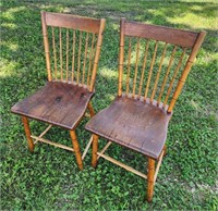 Pair of Antique Plank Seat Chairs Solid Seat