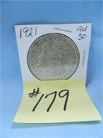 1921 Morgan Silver Dollar, Au-50