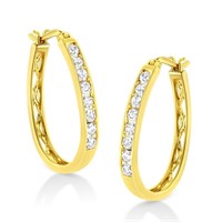 14k Gold-pl. 1.00ct Diamond Hoop Earrings