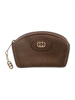 Gucci Brown Leather Gold-tone Exposed Zip Pouch