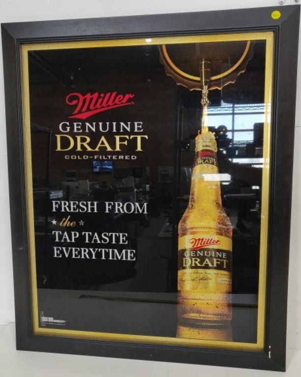 Large Miller Draft Framed Beer Sign