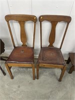 2 Vintage  Oak chairs w/ Native American seat on