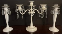 Metal Candlesticks with Chandelier Prisms