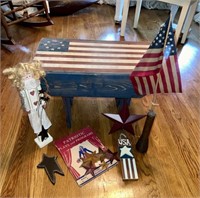 Wooden Patriotic Bench and Decor