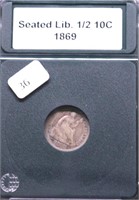 1869 HALF DIME VG