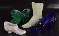 Four Uranium Glass Shoes And Boot