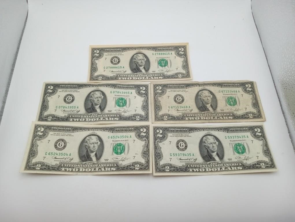 Five Two Dollar  Biils 1976 All "G"