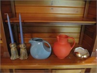 Lot - Ceramic Pitchers / Dish / Candlesticks