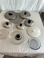 Misc. Pot Lids With Some Glass Dishes.