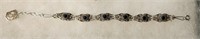 Vintage 7 1/2" Sterling & Onyx Stone Link Bracelet