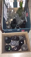 Two box lots of vintage glass bottles including
