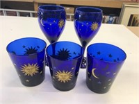 5 Libbey Celestial Cobalt Blue Sun/Moon/Stars