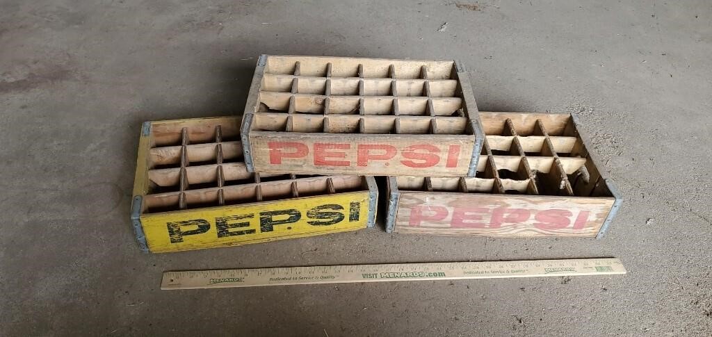 3 Vintage Pepsi Soda Pop Crates.