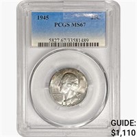 1945 Washington Silver Quarter PCGS MS67
