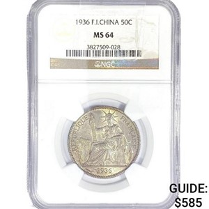 1936 50C .4oz F.I. China Silver NGC MS64