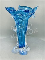 blue art glass vase - 10.5" tall