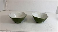 2 small green flower shaped bowls