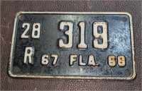 Original 1967-68 Motorcycle Florida License Plate