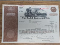 Arlen Realty Development Corp stock certificate