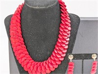 (3 PC) JAY KING RED CORAL DISC NECKLACE & EARRINGS