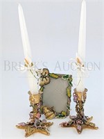 (X3) PICTURE FRAME & (2) CANDLE STICKS